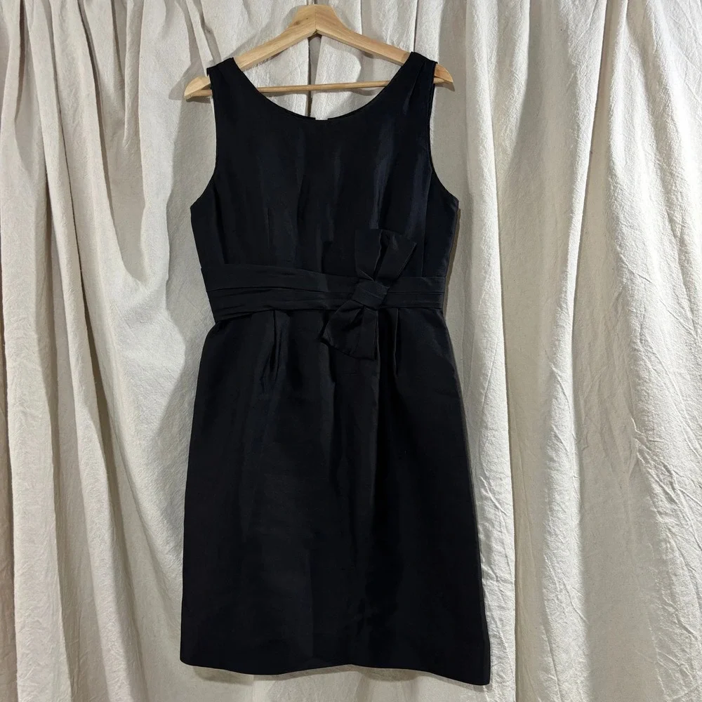 Kate Spade New York Black Silk Cotton‎ Bow Waist Cocktail Dress Size 8 Gold Zip